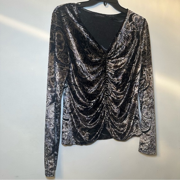 Context Black Gray Paisley Dark Romantic Velvet Burnout Whimsigoth Blouse Size M - Picture 7 of 16
